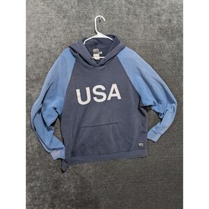 Roots Athletics USA Graphic Hoodie Blue Light Blue Raglan Sleeve Size XL